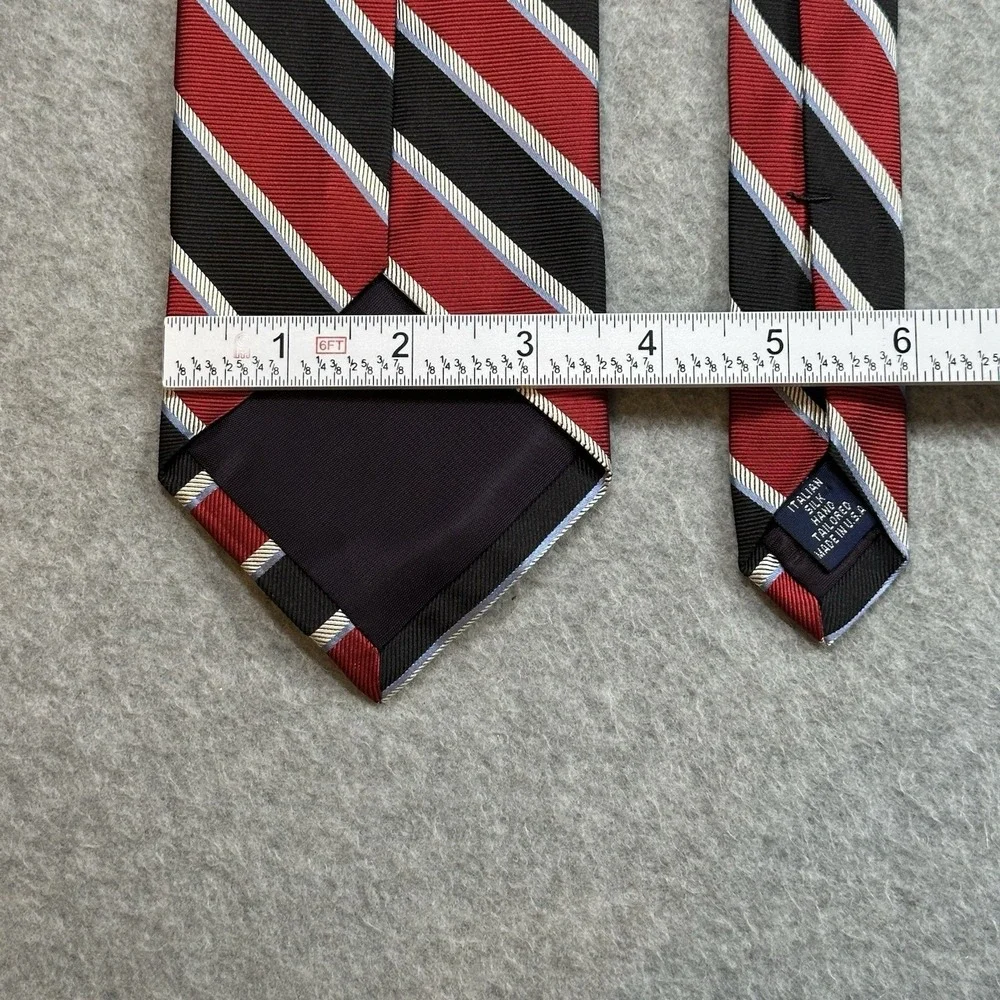 Paul Fredrick Red Black Stripe Italian Silk Necktie Hand Tailored USA 58x3.5in
